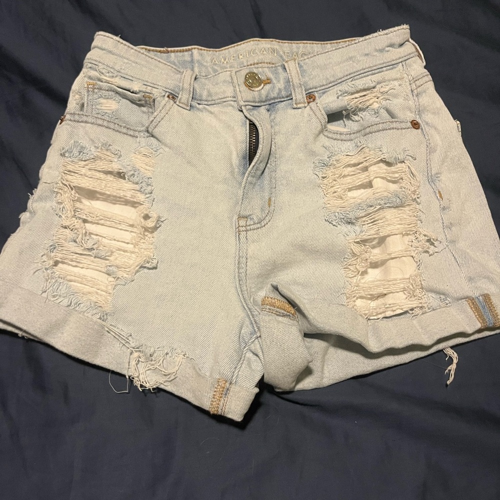 American Eagle Light Blue Distressed Jean Shorts